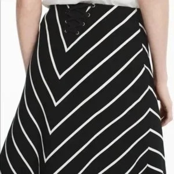 White House and Black Market Lined Midi Skirt 6 Chevron Striped A-Line Lace-up - Picture 2 of 7
